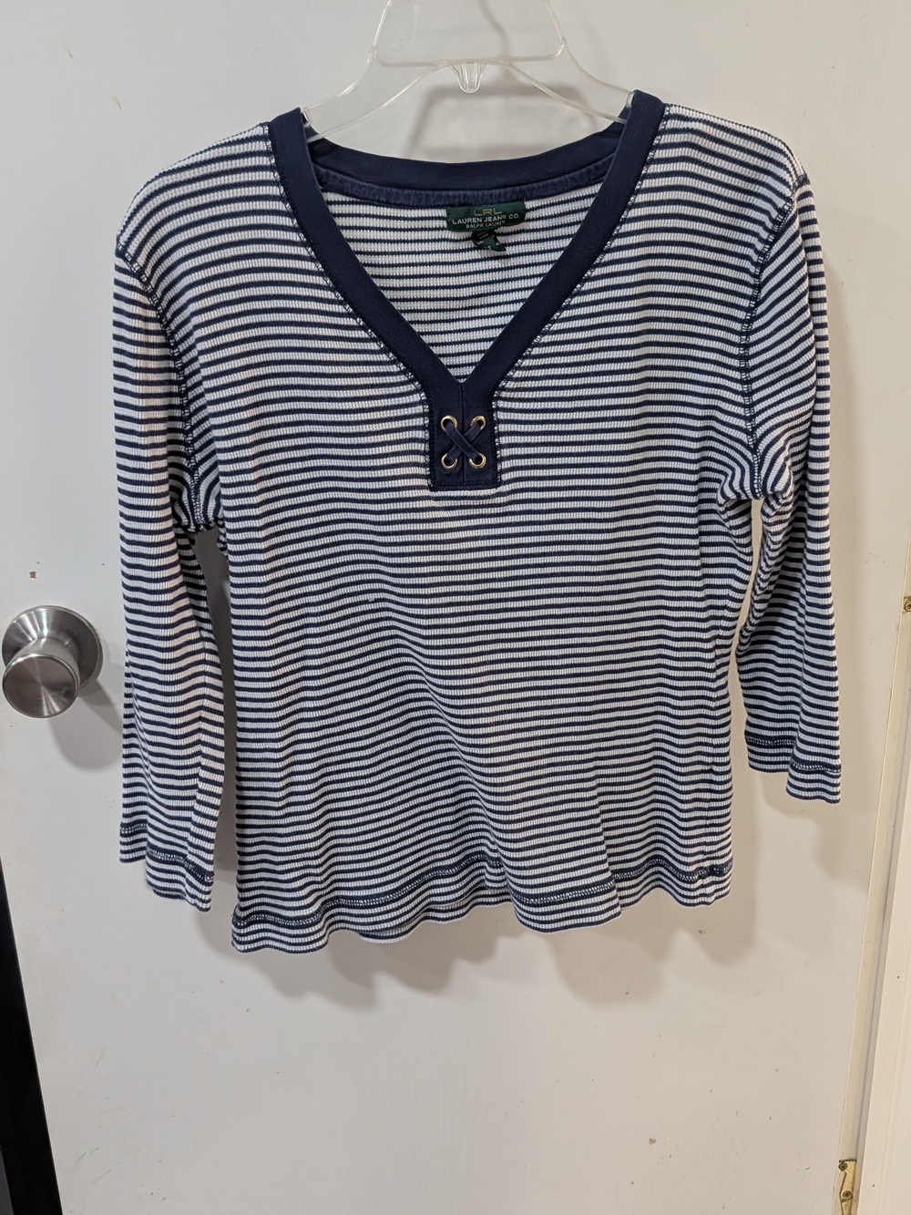 Lauren Ralph Lauren Navy and White Striped Long Sleeve Tee